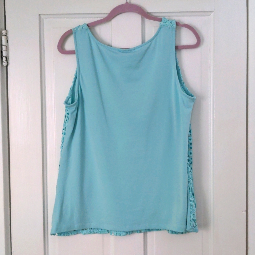 Aqua Mixed Media Blouse (like new) - Picture 5 of 5